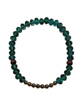 Elegant Green Crystal Beaded Bracelet Stretch Gold Accents Fashion Jewelry Women